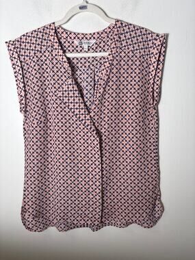 Bobeau Collection Pink Navy Sleeveless V-Neck Blouse Sz S